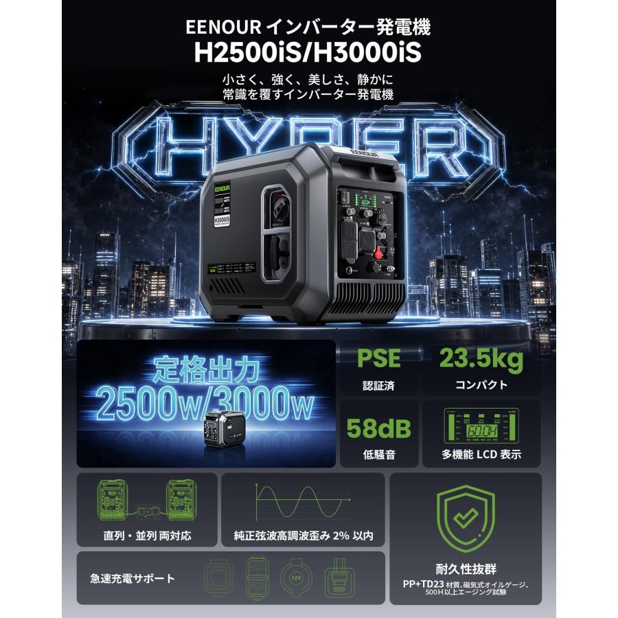EENOUR 進化版・カバー進呈 発電機 インバーター 3000W 2500W 軽量