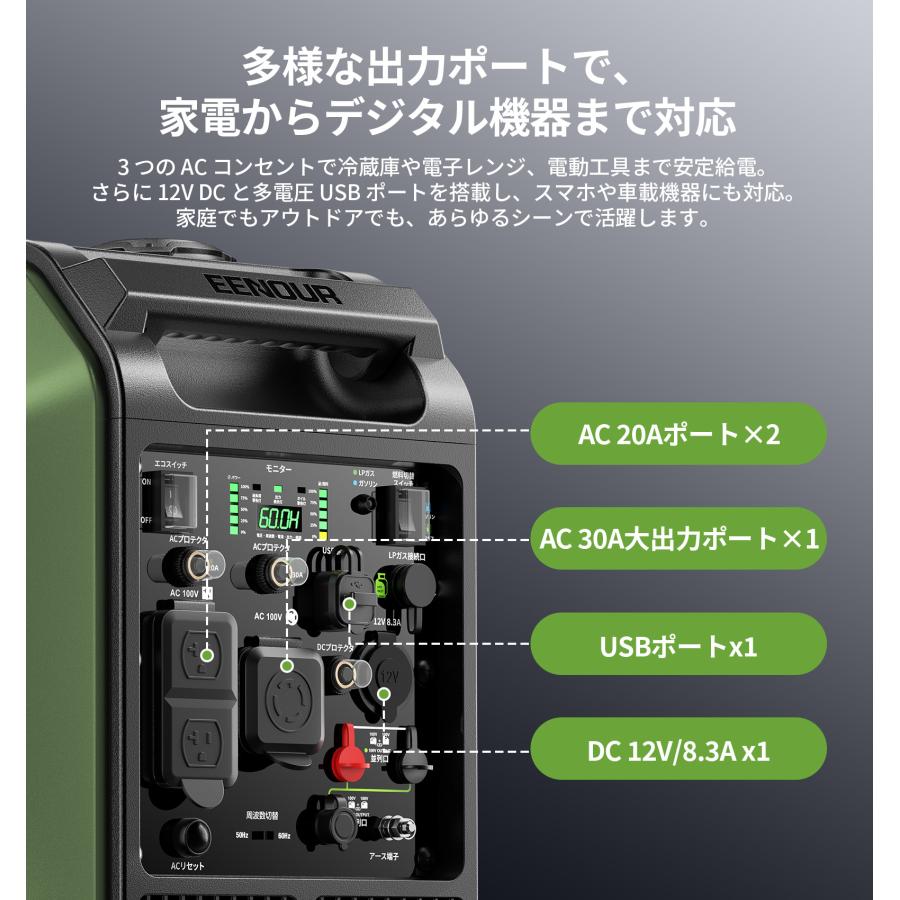 EENOUR 進化版・予約販売セール 発電機 LPガス ガソリン両用 3000W