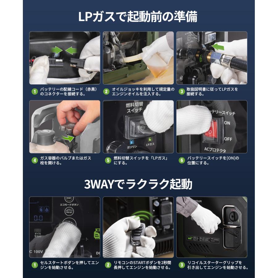 EENOUR 「セル始動」 EENOUR LPガス ガソリン両用 インバーター発電機