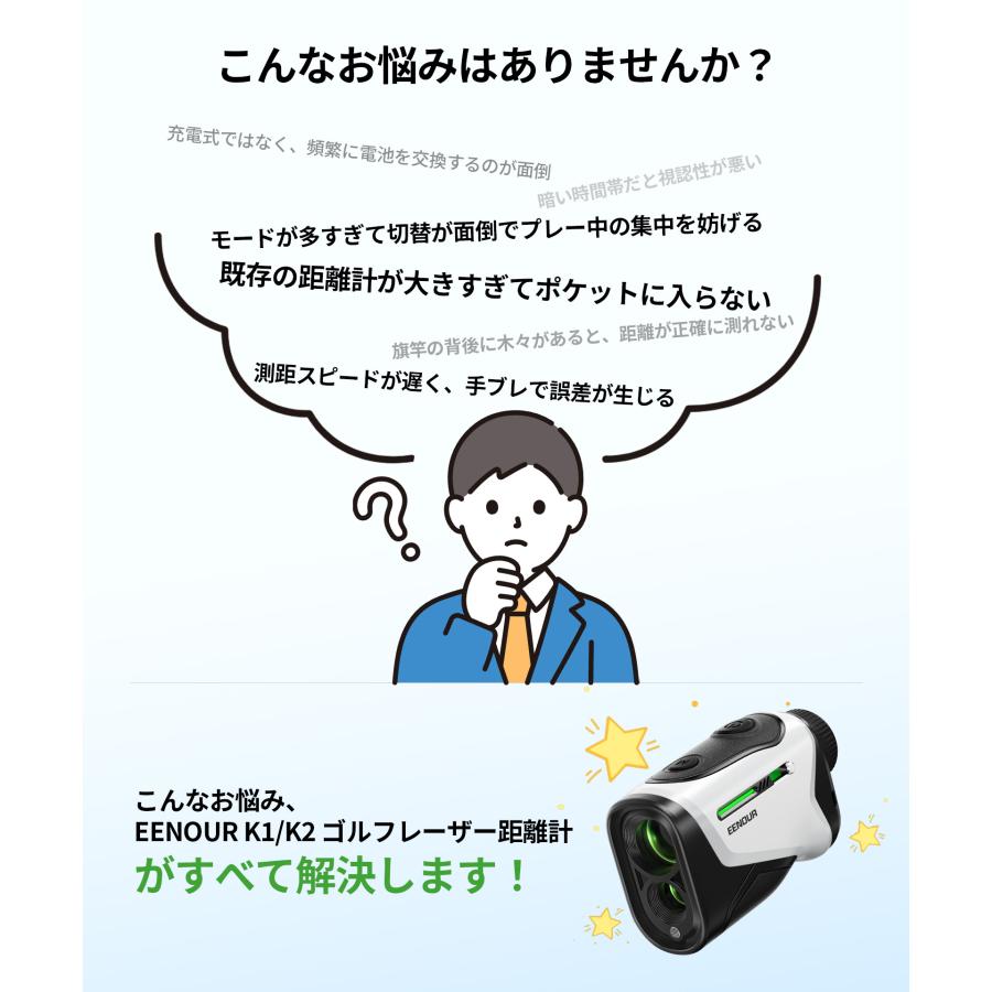 EENOUR 26年新発売 EENOUR K1 ゴルフ距離計 黒LCD レーザー距離計 ミニ