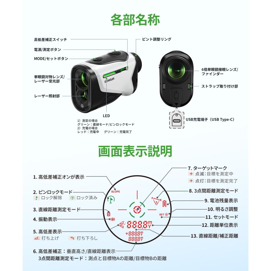 EENOUR ゴルフ距離計 レーザー距離計 スロープスイッチ 最小最軽量 3点