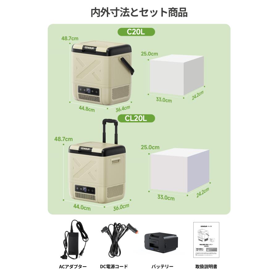 車載冷蔵庫 20L ポータブル冷蔵庫 バッテリー1個付 EENOUR 「バッテリーセット」 ポータブル冷蔵庫 車載冷蔵庫 20L -20