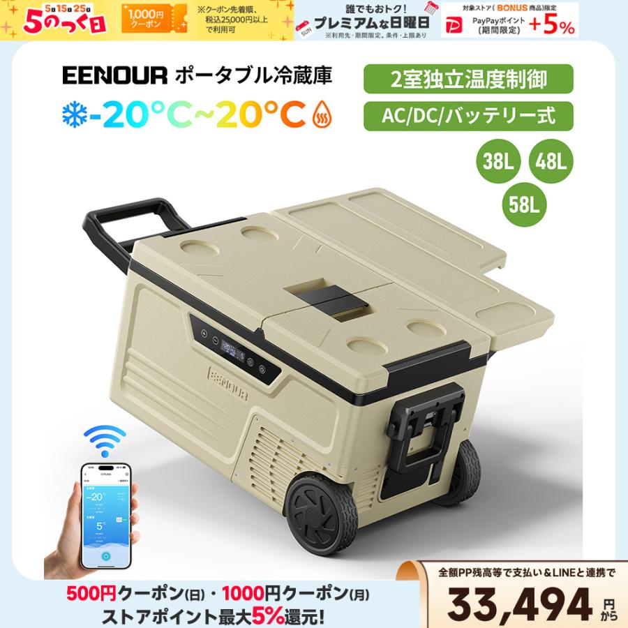 EENOUR ポータブル冷蔵庫 車載冷蔵庫 38L 48L 58L 大容量 バッテリー