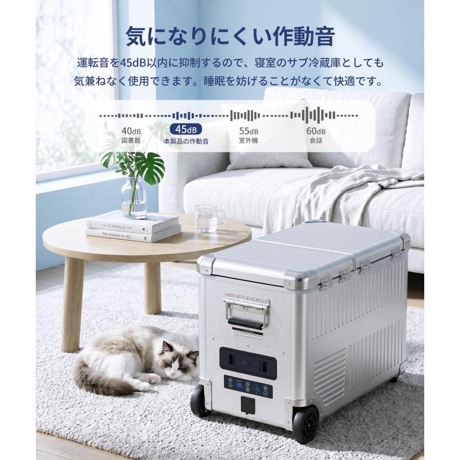 EENOUR ポータブル冷蔵庫 アルミ外装 車載冷蔵庫 52L 大容量 2室 急速