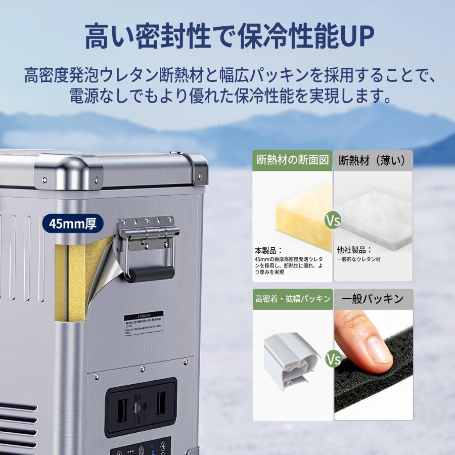 EENOUR 車載ポータブル冷蔵庫　大容量52L！ EENOUR ポータブル冷蔵庫 アルミ外装 車載冷蔵庫 42L 52L 大容量 2室