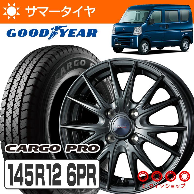 145R12 6PR グッドイヤー カーゴプロ + ヴェルヴァ スポルト2 12×4.00B +42 JWL-T 12インチ ノーマル サマー タイヤ 4本 ホイール セット｜e-tireshop