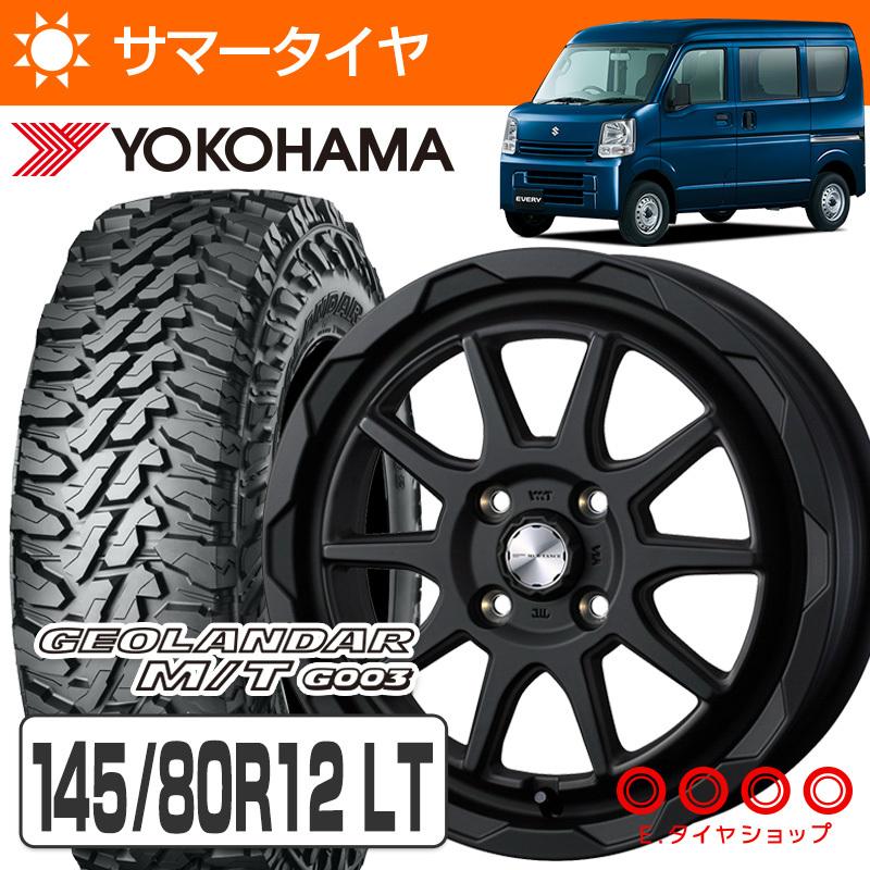 145/80R12 LT ヨコハマ ジオランダー MT G003 マッドヴァンス06 12×4.00B PCD100/4穴 +40 JWL-T マットブラック 12インチ タイヤ 4本 ホイール セット