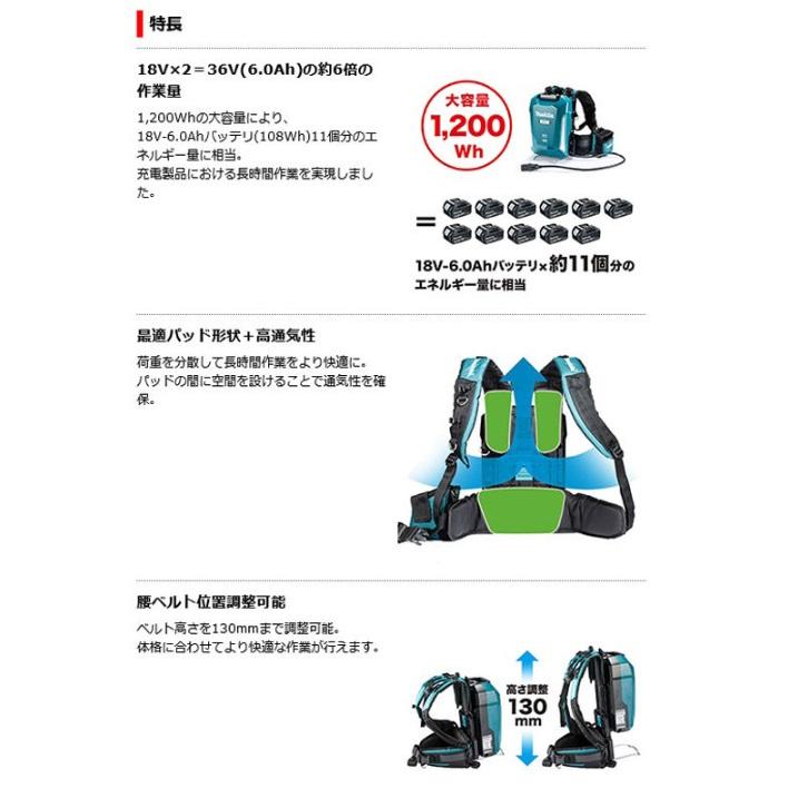 マキタ　PDC1200（バッテリ・肩掛バンド付)(各接続アダプタ別売)　A-71825　ポータブル電源　40Vmax(18V+18V＝36V)の画像