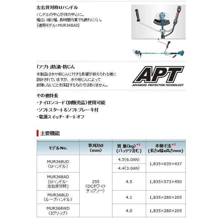 マキタ 充電式草刈機 Ｕハンドル　36V MUR368UDZ　本体のみ(バッテリ・充電器別売) 255mm 18V+18V 36V｜e-tool-aaa｜05