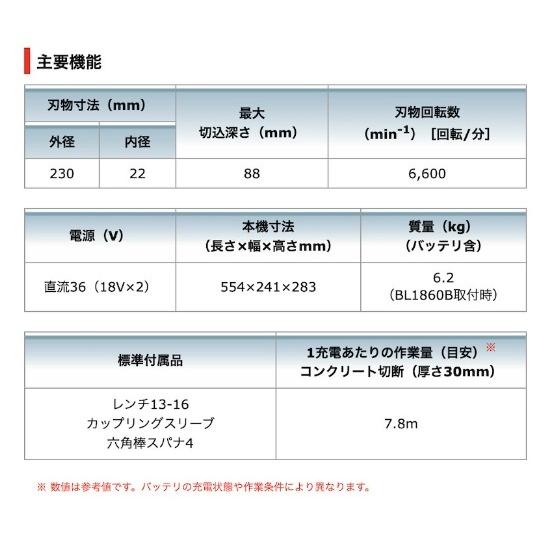 マキタ　CE090DZ 本体のみ 36V 充電式パワーカッタ　230mm (刃物・バッテリ・充電器別売) ダイヤモンドホイール専用｜e-tool-shopping｜02