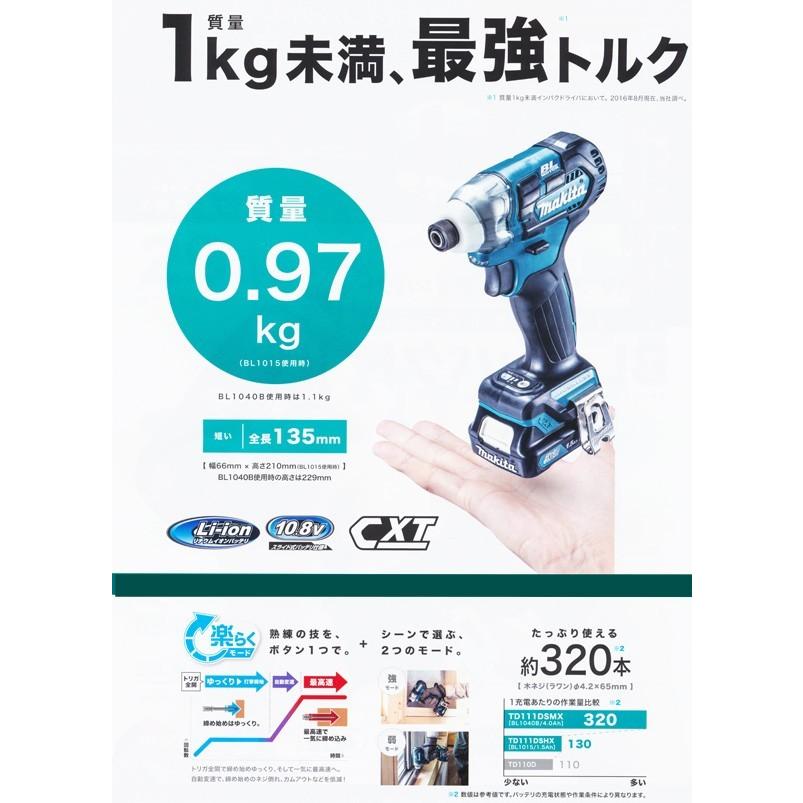 マキタ 10.8V 充電式インパクトドライバ TD111DSHX 青 1.5Ah マキタ 10.8V 充電式インパクトドライバ TD111DSHX 青 1.5Ah