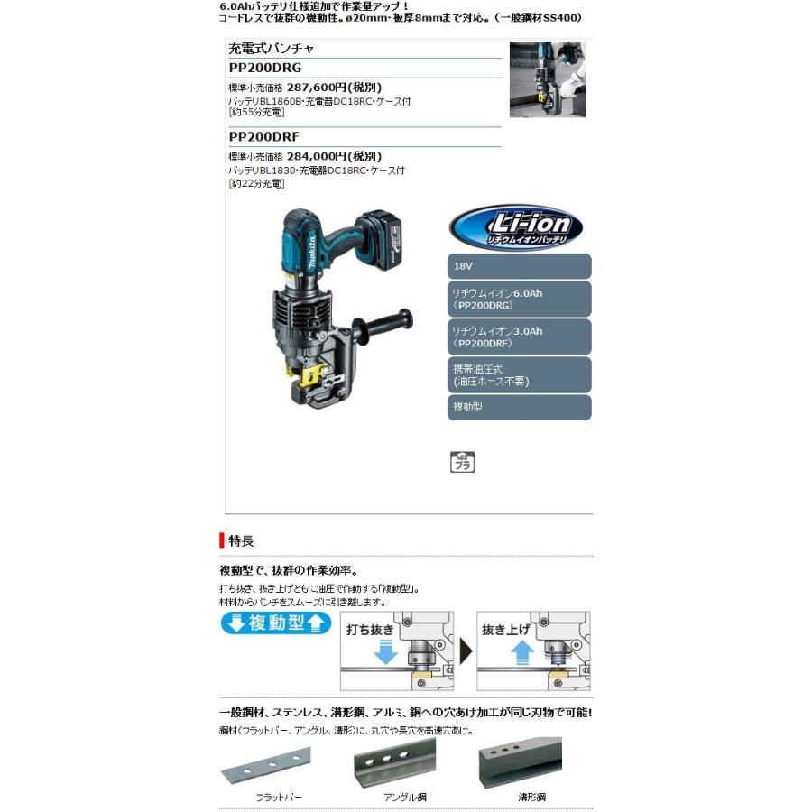 マキタ 18V 充電式パンチャ PP200DRG セット : e-tool マキタ 18V 充電式パンチャ PP200DRG セット : e-tool