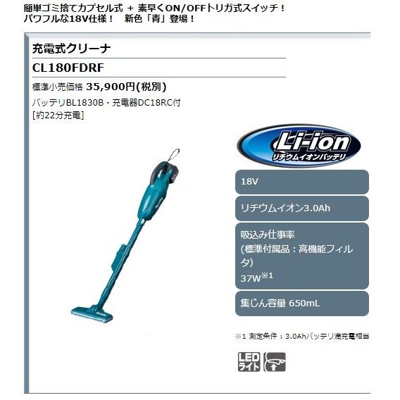マキタ（makita） 18V 充電式クリーナー CL180FDRF 3Ah 電池+充電器+