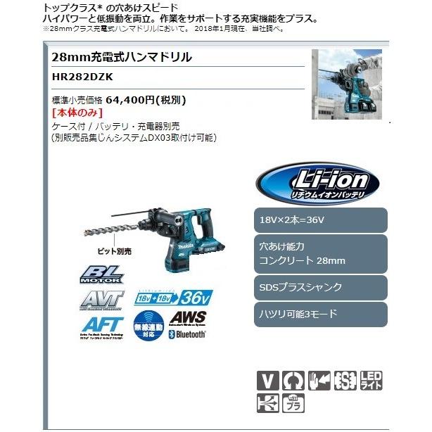 マキタ（makita） 28mm 充電式ハンマドリル 36V HR282DZK 本体+ケース