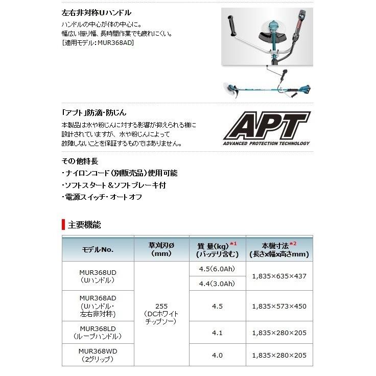 マキタ 充電式草刈機 Ｕハンドル　36V MUR368UDCF (3.0Ah電池x2・充電器付) 255mm 18V+18V 36V｜e-tool-shopping｜05