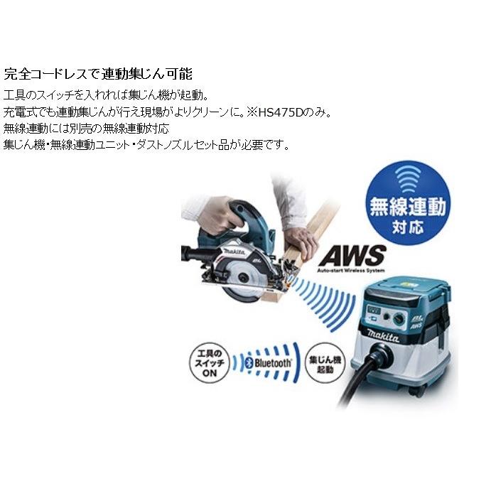 マキタ 充電式マルノコ無線連動 HS475DZ 本体のみ チップソー付 マキタ 充電式マルノコ無線連動 HS475DZ 本体のみ チップソー付
