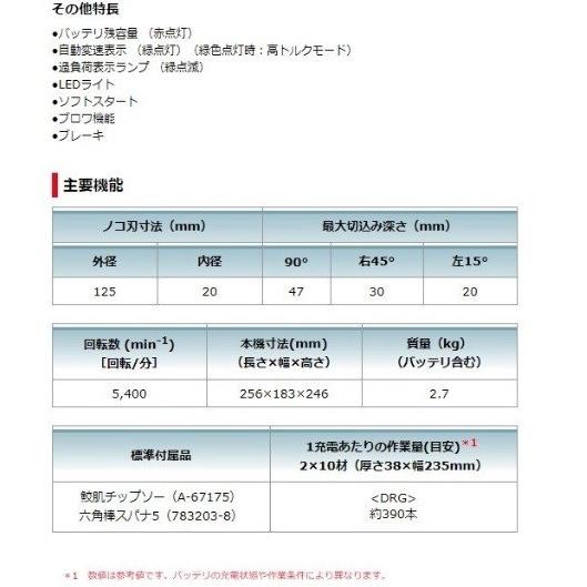 マキタ HS474DRGXB 黒 125mm充電式マルノコ 18V セット(バッテリ マキタ HS474DRGXB 黒 125mm充電式マルノコ 18V セット(バッテリ