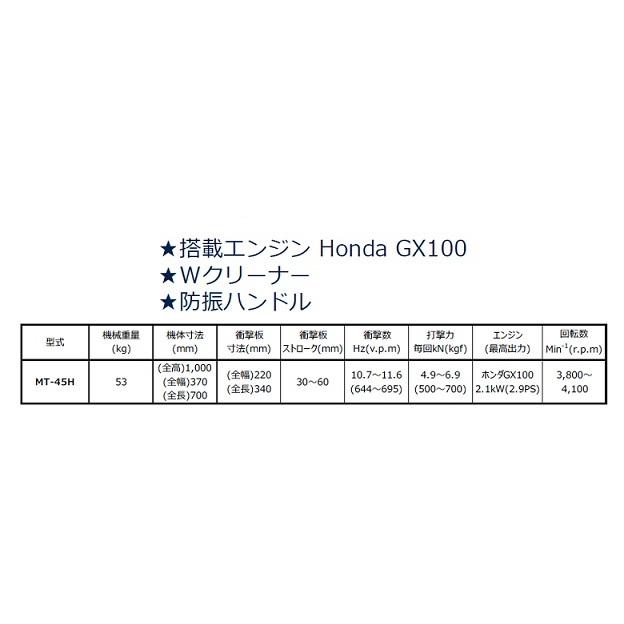 三笠産業 タンピングランマー MT-45H 53Kg 衝撃板寸法(幅220mmX長さ 