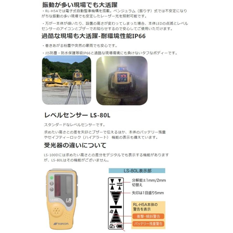 トプコン ローテーティングレーザー RL-H5A DB + 受光器 LS-80X 乾電池