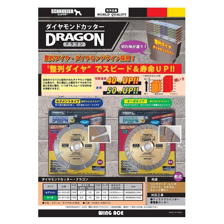 WING ACE ダイヤモンドカッター 105mm SZ-DS105 セグメントタイプ : e