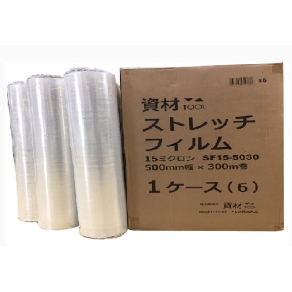 ストレッチフィルム (6巻入り) 15ミクロン x 500巾 300m巻 STR-500-15
