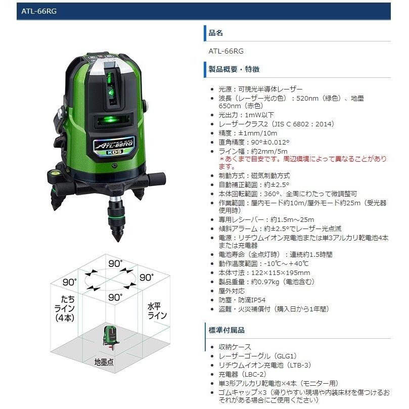 ムラテックKDS 高輝度リアルグリーンレーザー墨出器 ATL-66RGRSA 三脚+ 