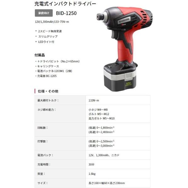 リョービ（RYOBI） 京セラ BID-1250 セット (バッテリ2個・充電器 