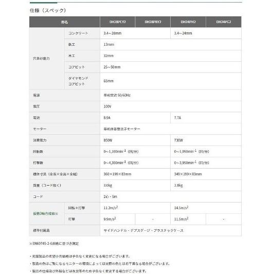HiKOKI ハイコーキ 28mmロータリーハンマドリル DH28PCY2 SDS HiKOKI ハイコーキ 28mmロータリーハンマドリル DH28PCY2 SDS