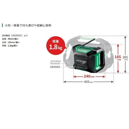 HiKOKI 18Vコードレスラジオ UR18DA (NN) 本体のみ 日立 ハイコーキ HiKOKI コードレスラジオ UR18DA(NN) 本体のみ