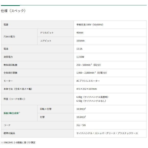 ハイコーキ DH40MEY2 (ケース付) (ビット別売) ハンマドリル 40mm  HiKOKI｜e-tool-shopping｜04