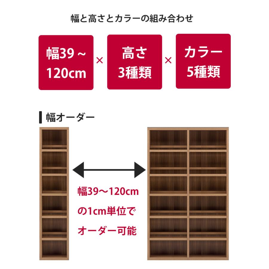 本棚 セミオーダー ストロングシェルフ(コミック型) ロータイプ 幅39〜59cm 完成品 ラック A4収納 A4サイズ コミック 漫画 収納 多目的 ラックの画像