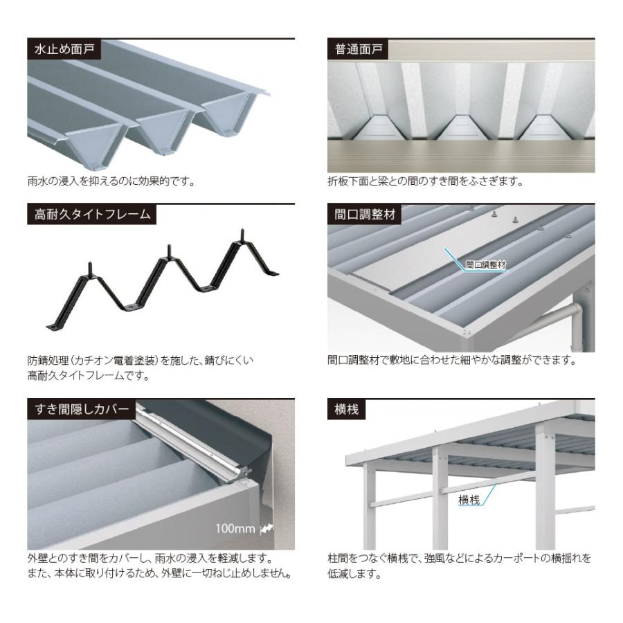 福井県限定】カーポートG1-R 4台用 6本柱 耐積雪量100cm 94.5万円 9本