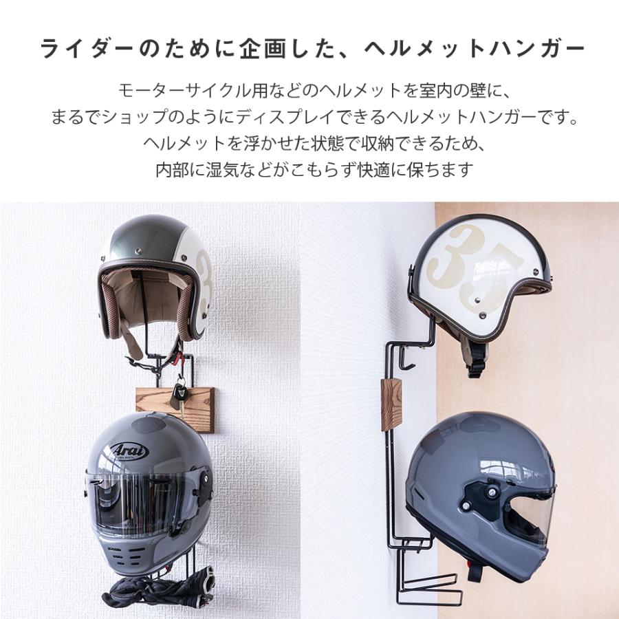 ライダーのために企画した、ヘルメットハンガー ショップのように