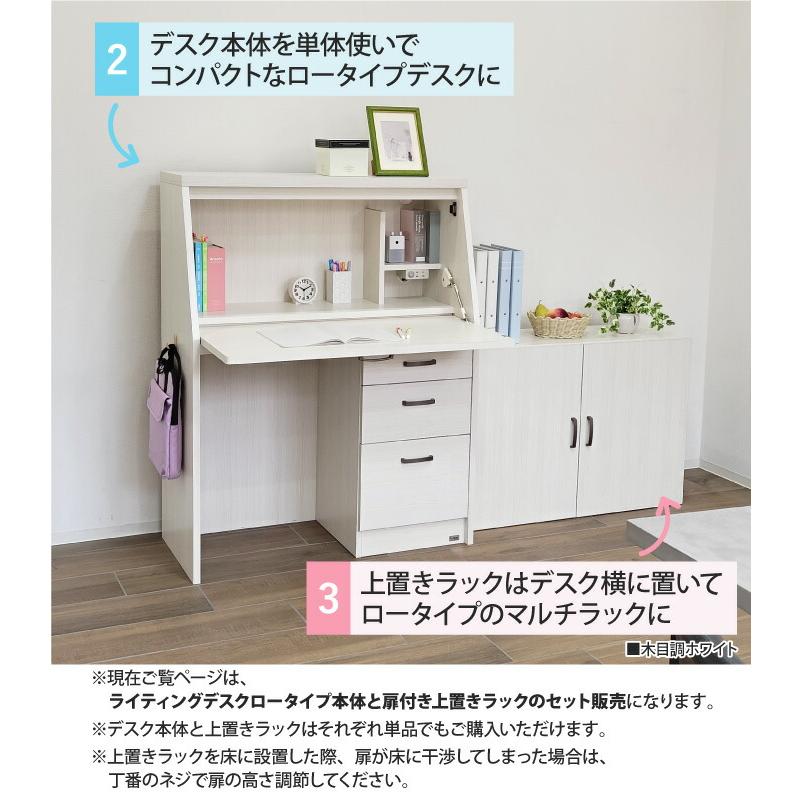 ライティングデスク 幅90cm デスク+上置き 扉付き 2点セット ライティングデスク 幅90cm デスク+上置き 扉付き 2点セット