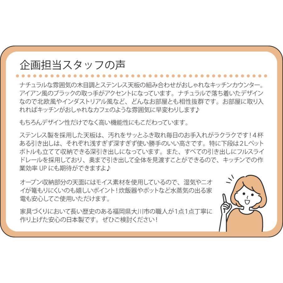 キッチンカウンター 幅105 ステンレス天板 食器棚 キッチン収納