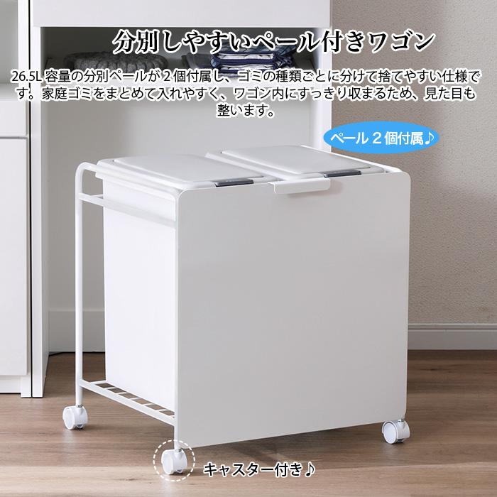 ゴミ箱 分別ワゴン 分別ゴミ袋ワゴン 26.5L×2 ペール付 キャスター付