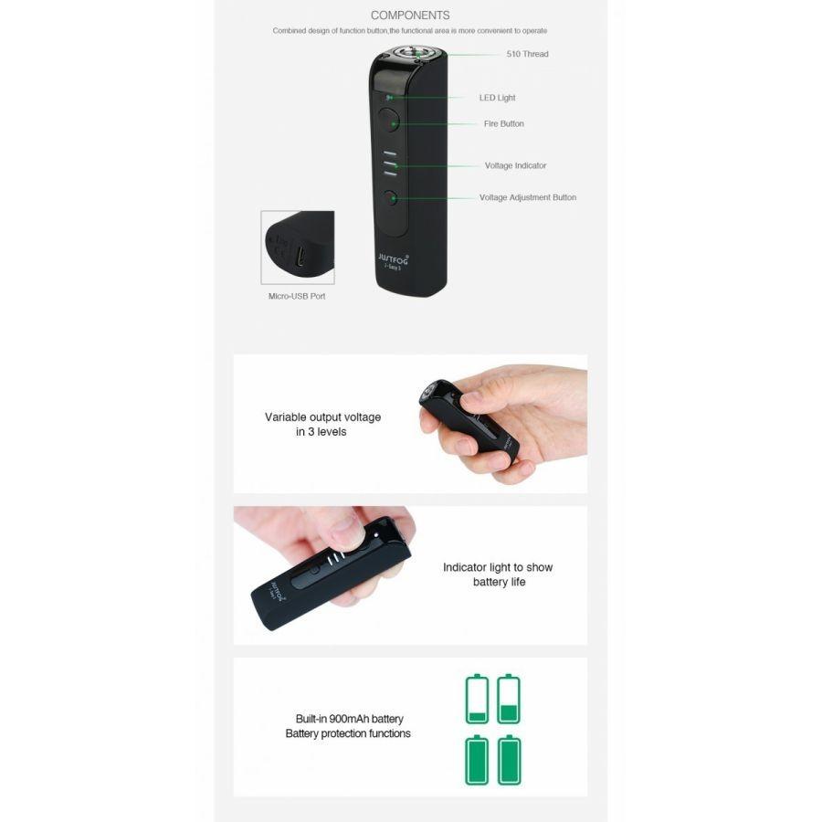 JUSTFOG JEasy 3 Battery VV MOD 900mAh 小型MOD JUSTFOGJEasy3MODevapejp