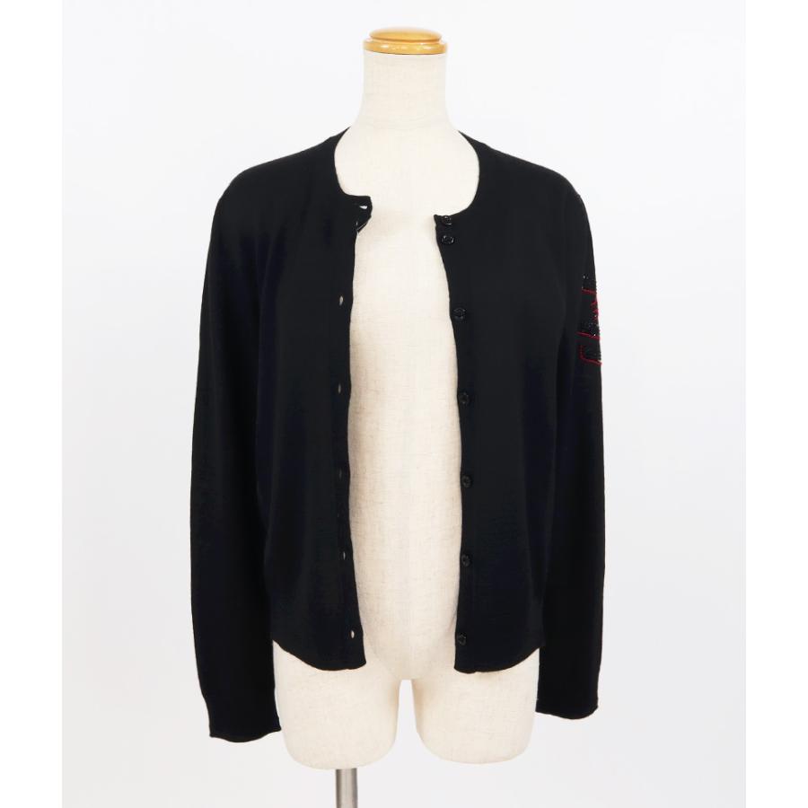 レディース Ermanno Scervino Scervino 黒 エルマノシェルビーノ 袖ストーン付ニットカーディガン ラインストーン 黒