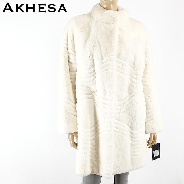 アケーシャ（AKHESA）レディース 毛皮 ラビット コート ホワイト系 