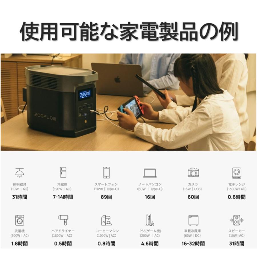 【推奨品】EcoFlow エコフロー DELTA 2 ZMR330-JP 容量1024Wh 出力1500W ポータブル電源｜e-wellness｜11