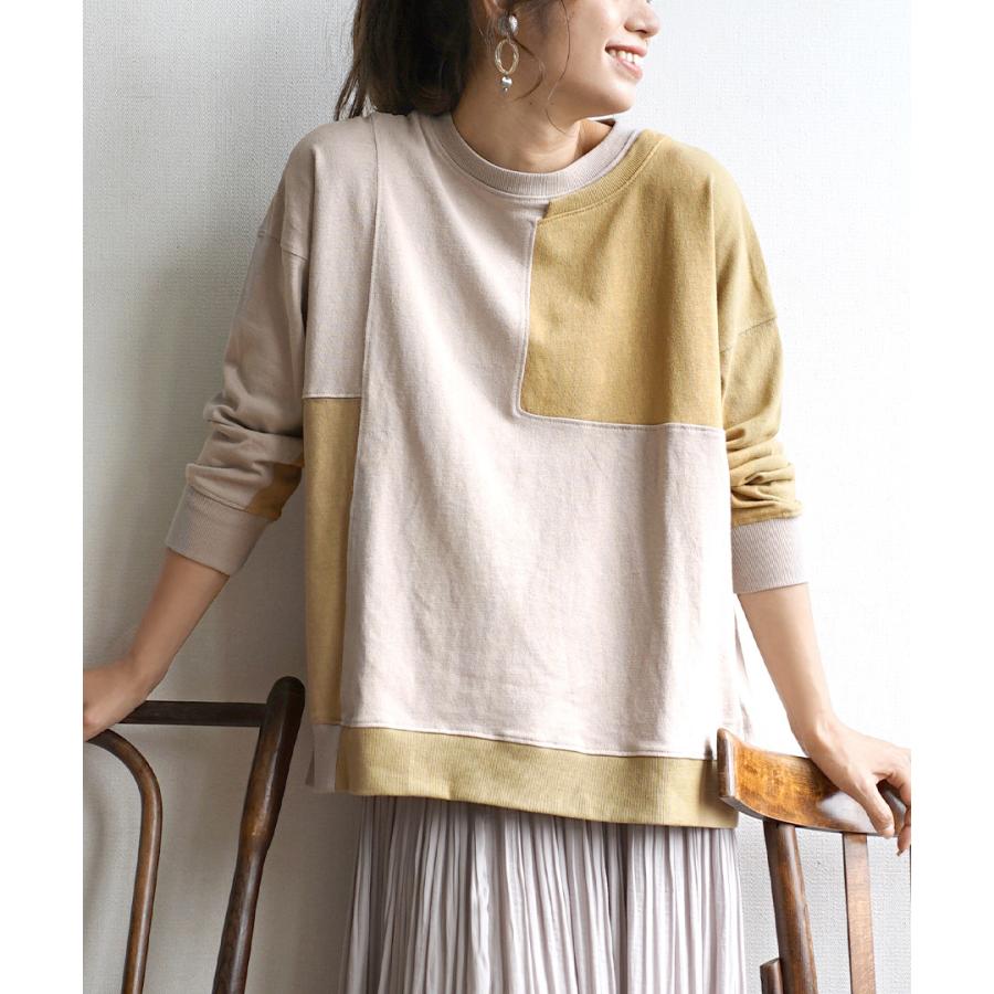 プルオーバー 春 春服 春物 レディース トップス カットソー スウェット トレーナー 長袖 パッチワークデザイン バイカラープルオーバー イーザッカマニア Yahoo 店 通販 Yahoo ショッピング