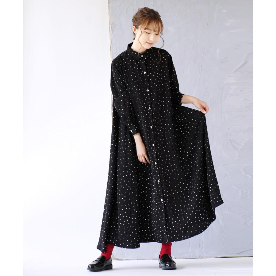 ワンピース 秋 秋服 レディース マキシ丈ワンピース マキシ 長袖 ゆったり 大きいサイズ ドット Mimimemete ミミメメット フルドレープ ロングシャツワンピース イーザッカマニア Yahoo 店 通販 Yahoo ショッピング