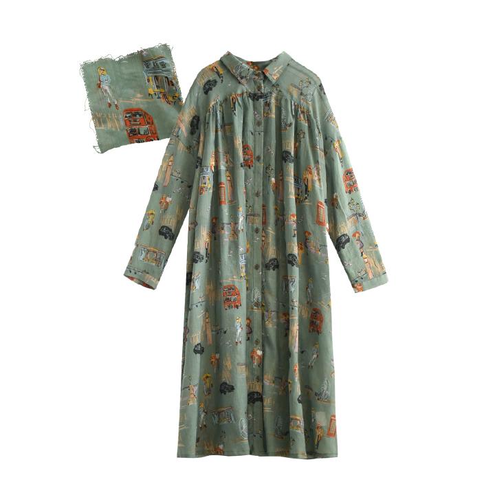 ワンピース 春 レディース ワンピ 春服 春物 ロングワンピース 大きいサイズ イラスト 手書き風 総柄 Mimimemete ミミメメット スケッチ柄 シャツワンピース イーザッカマニア Yahoo 店 通販 Yahoo ショッピング