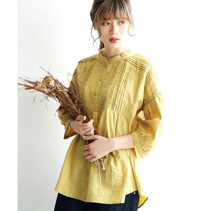 ブラウス レディース 春服 春物 春 トップス シャツ ハイネック スタンドカラー 大きいサイズ ゆったり 7分袖 ボヘミアンレース ドビードット ブラウス イーザッカマニア Yahoo 店 通販 Yahoo ショッピング