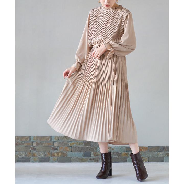 ワンピース 春服 レディース ワンピ ロングワンピース ゆったり Apartment Department アパデパ フリルネック スリーブ プリーツ ワンピース 無地 イーザッカマニア Yahoo 店 通販 Yahoo ショッピング