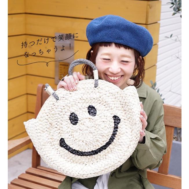 スマイル カゴバッグ 丸い 籠バッグ 春 夏 レディース バッグ 鞄 カバン ストローバッグ トート バスケット丸型 にこちゃん Control Freak にっこりスマイル イーザッカマニアストアーズ 通販 Paypayモール