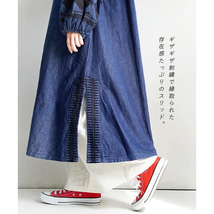 ででキマる ワンピース 羽織 長袖 長そで ゆったり インド綿 ボヘミアン刺繍 ライトデニムロングシャツワンピース イーザッカマニアストアーズ 春 春物 春服 レディース ワンピ ロングワンピ デニム ぐらいでし
