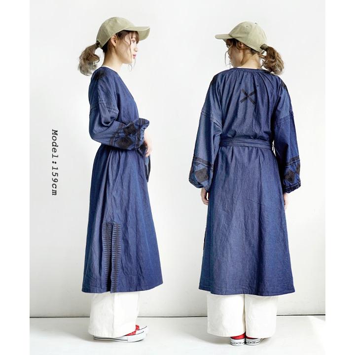 ででキマる ワンピース 羽織 長袖 長そで ゆったり インド綿 ボヘミアン刺繍 ライトデニムロングシャツワンピース イーザッカマニアストアーズ 春 春物 春服 レディース ワンピ ロングワンピ デニム ぐらいでし