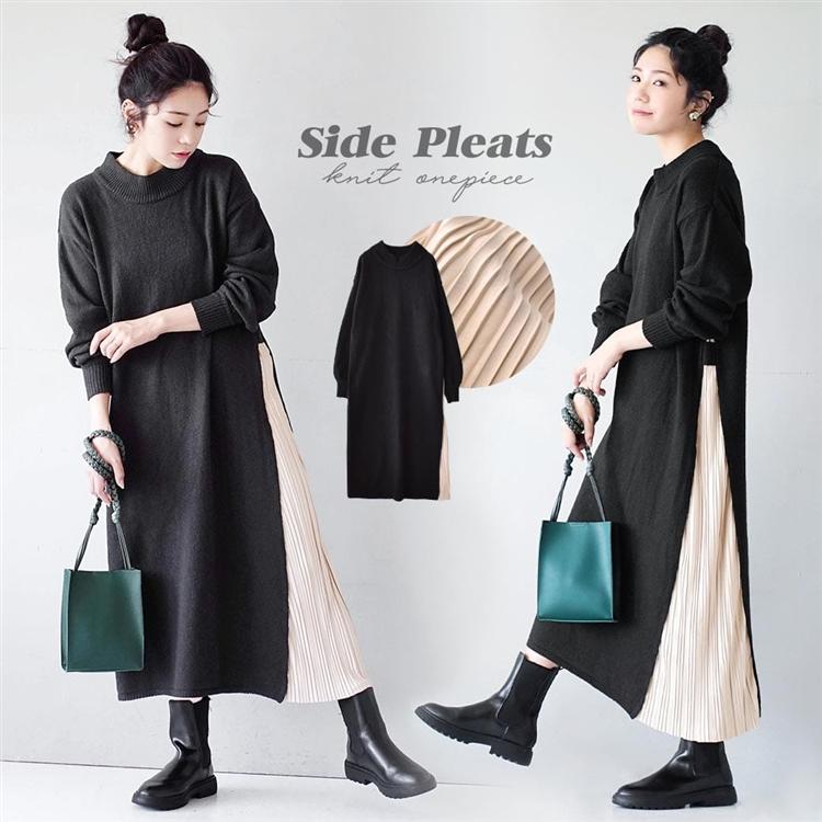 ワンピース 冬服 レディース ニット セーター ハイネック ボトルネック ゆったり プリーツ サイドプリーツ ニットワンピース イーザッカマニア イーザッカマニアストアーズ 通販 Paypayモール