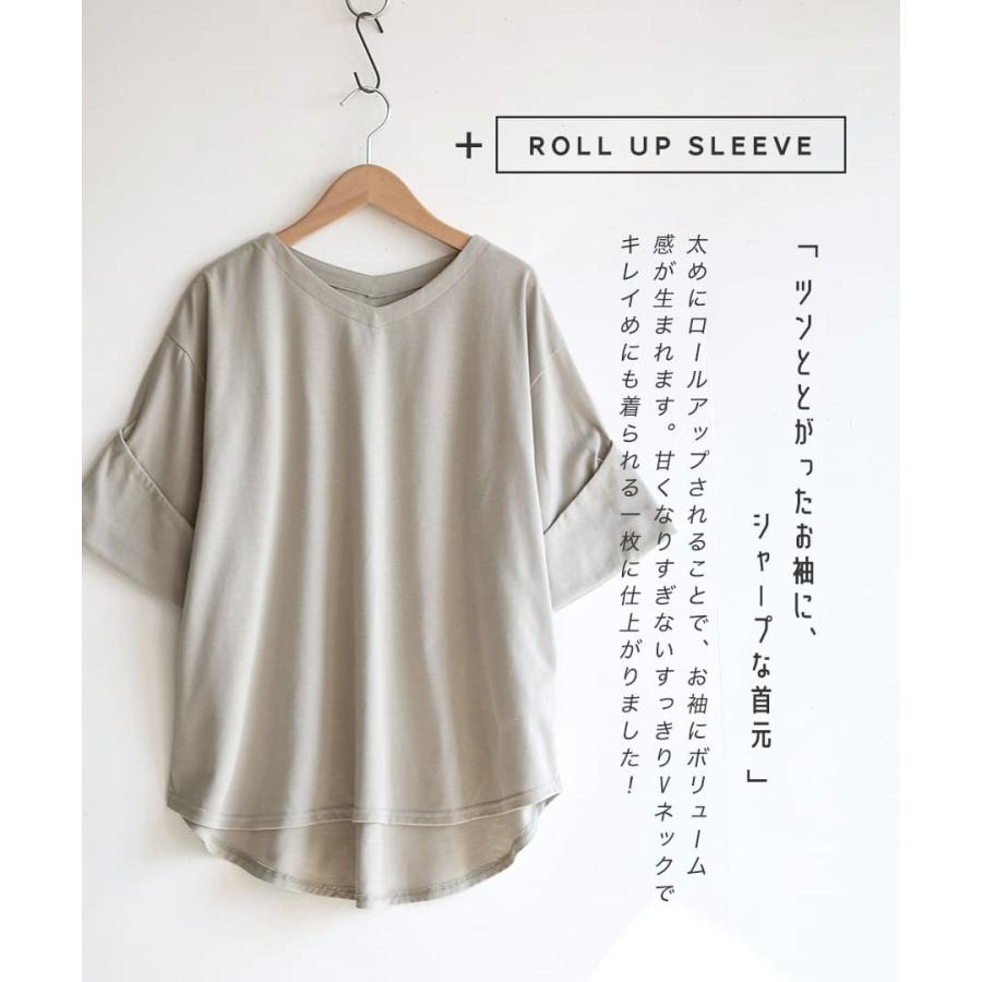 カットソー Vネック Tシャツ レディース 秋 秋服 半袖 トップス 大きいサイズ ゆったり デザインplus ロールアップスリーブ ビッグtシャツ 324 イーザッカマニアストアーズ 通販 Yahoo ショッピング